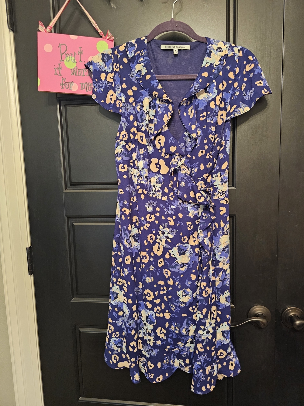 Collective Concepts Blue Floral Ruffle Wrap Dress